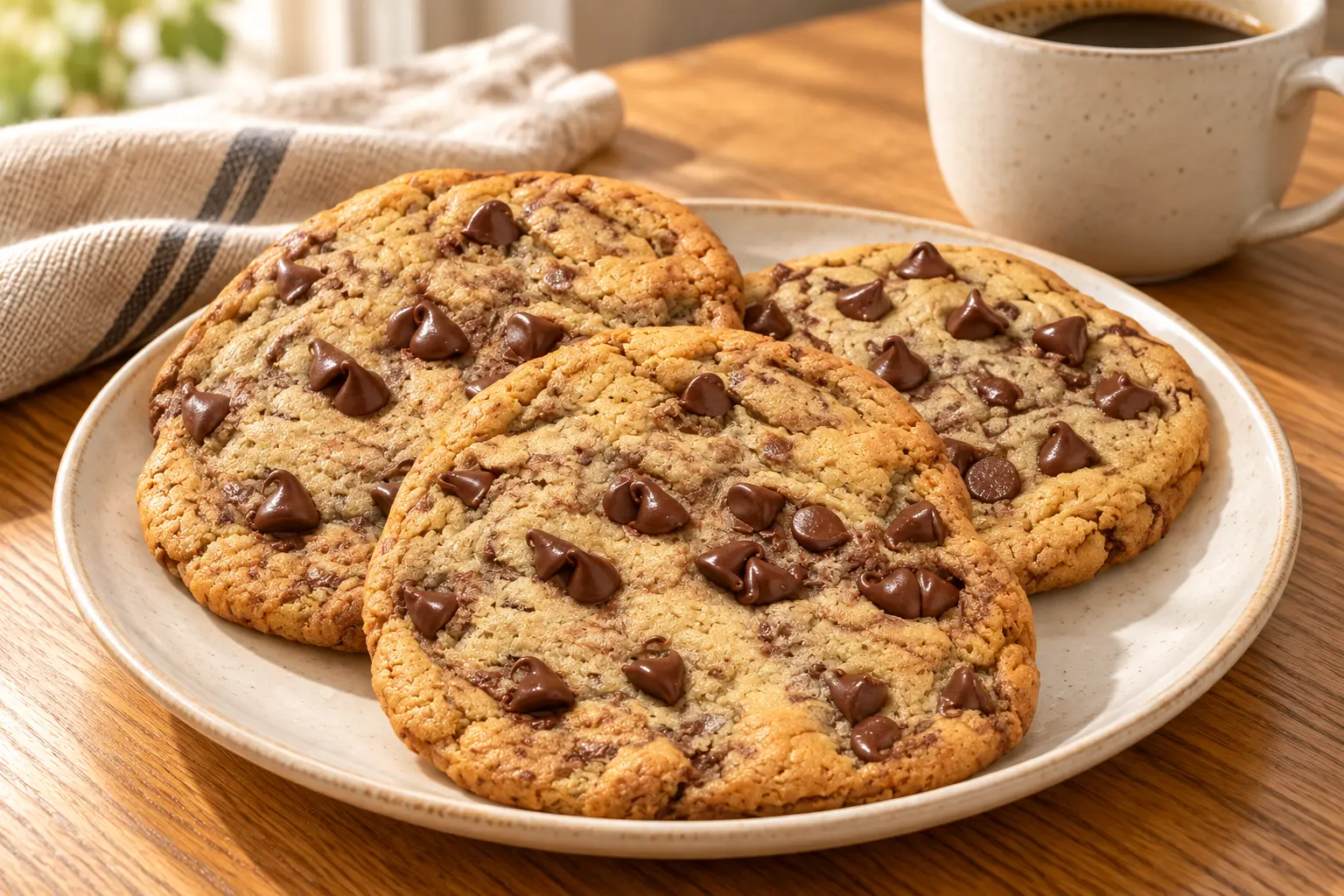 Warm chocolate chip cookie with melting chocolate